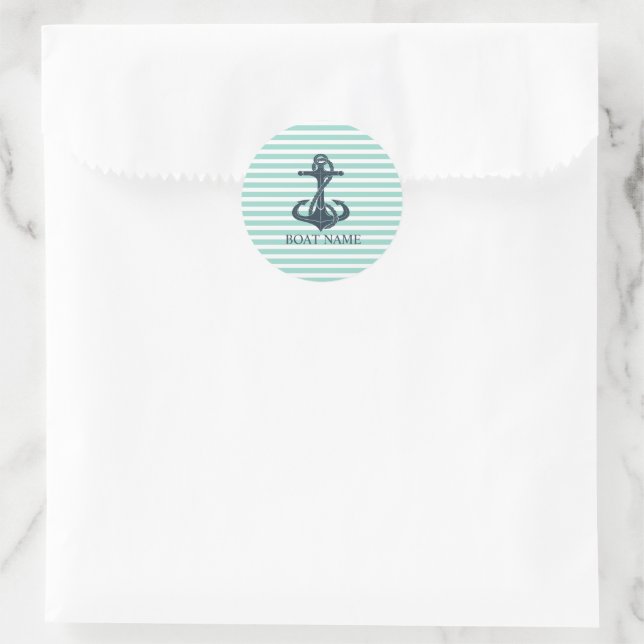 Sticker Rond Nautique,Ancre,Rayes Vert Menthe (Sac)
