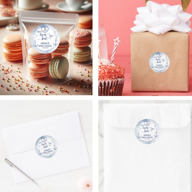 Sticker Rond Nautique Elle Attache le Nœud Enterrement de Vie d (beach bridal shower invitations ocean coastal destination starfish nautical tropical elegant seashel)