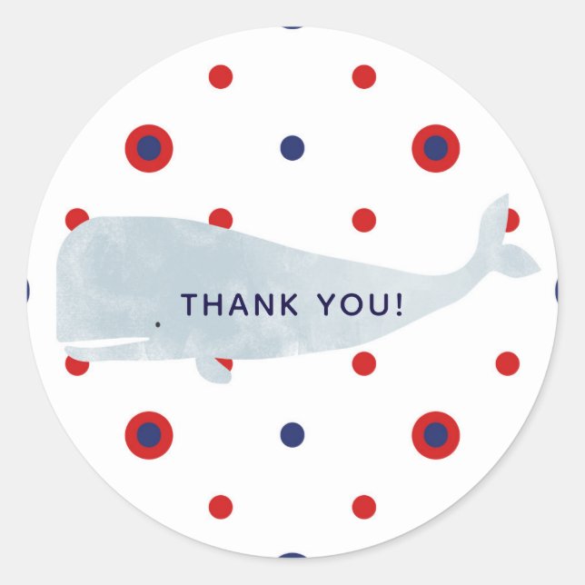 Sticker Rond Nautique Gris Aquarelle Baleine Rouge Blue Dots Pa (Devant)