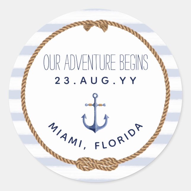 Sticker Rond Nautique Infinity Knot Bleu Blanc Mariage rayé (Devant)