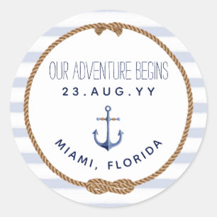 Sticker Rond Nautique Infinity Knot Bleu Blanc Mariage rayé