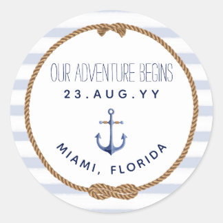 Sticker Rond Nautique Infinity Knot Bleu Blanc Mariage rayé