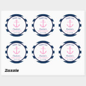 Sticker Rond Nautique JEUNE Marine Rose Baby shower bleu Favori (Feuille)