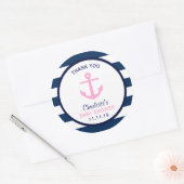 Sticker Rond Nautique JEUNE Marine Rose Baby shower bleu Favori (Enveloppe)