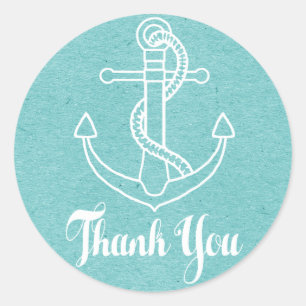 Sticker Rond Nautique Merci Ancre de Bateau Bleu Turquoise