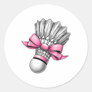 Sticker Rond Navette de badminton à ruban rose Maman Fille Noeu
