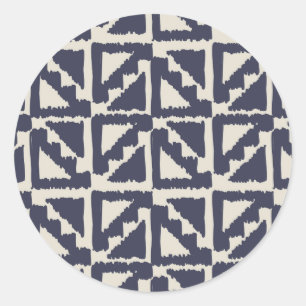 Sticker Rond Navire Blue Ivory Tribal Print Ikat Triangle Motif