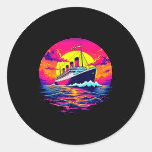 Sticker Rond Navire de Cargo Vintage Titanic Bateau Voyage Tari