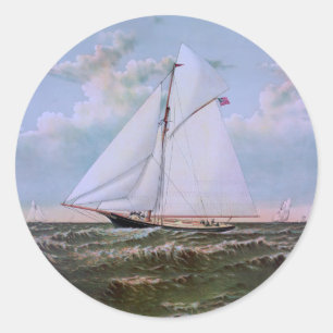 Sticker Rond Navire de voile antique sloop yacht voilier océan