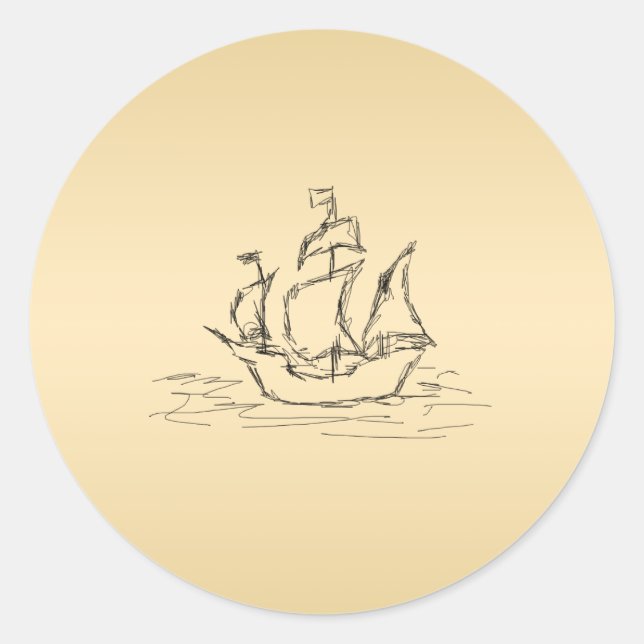 Sticker Rond Navire pirate. (Devant)