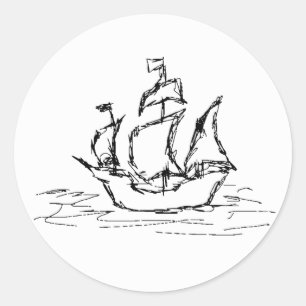 Sticker Rond Navire pirate.