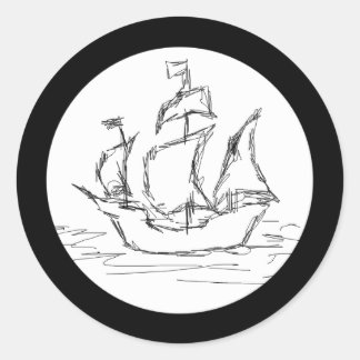 Sticker Rond Navire pirate.