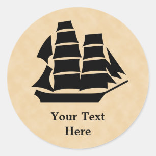 Sticker Rond Navire pirate. Voilier.