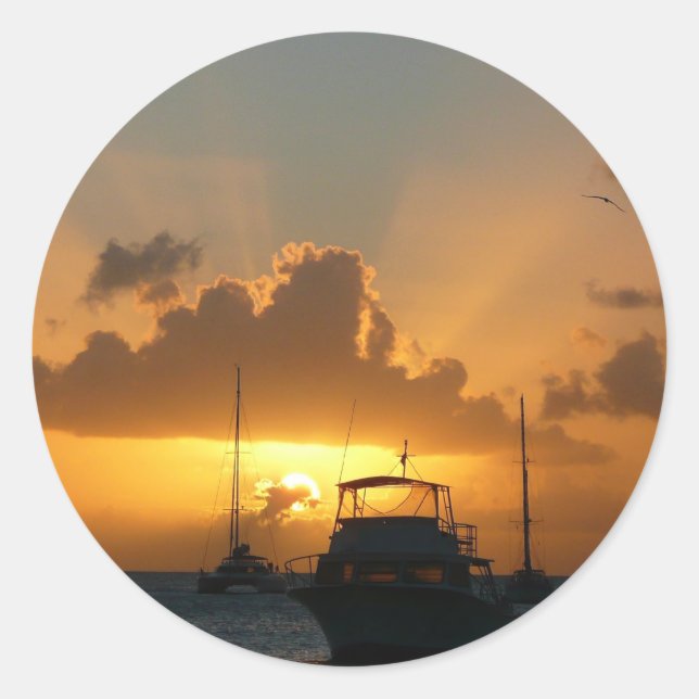 Sticker Rond Navires et Sunset Tropical Seascape (Devant)