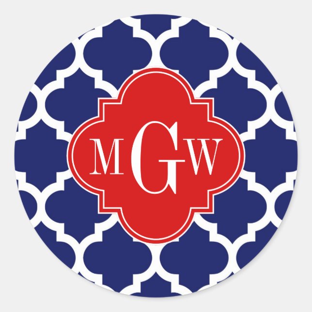 Sticker Rond Navy Blanc Marocain #5 Rouge 3 Initial Monogramme (Devant)