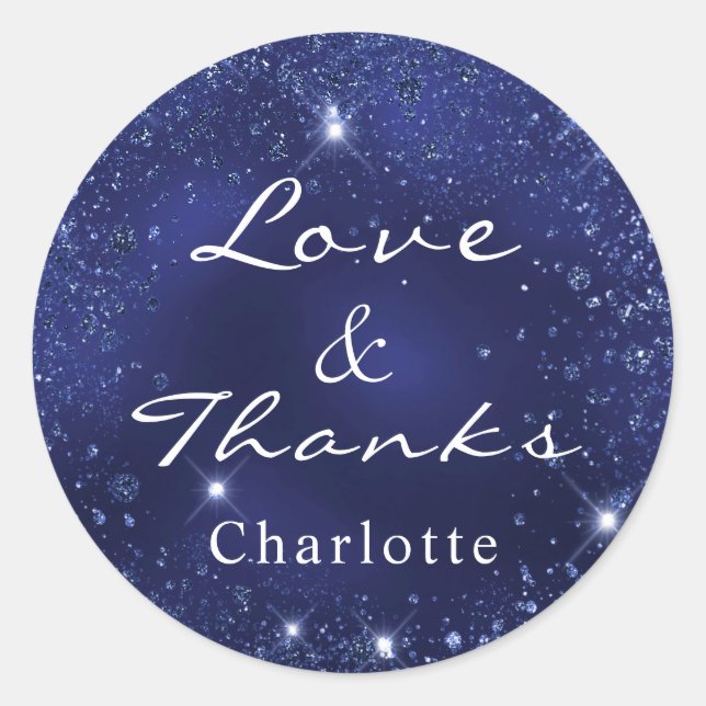 Sticker Rond Navy bleu paillettes d'argent poussière monogramme (Devant)