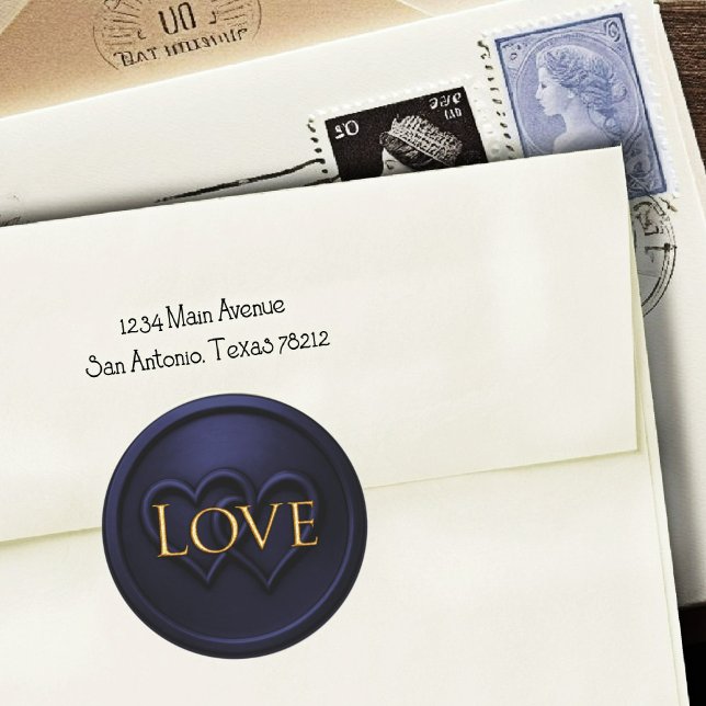 Sticker Rond Navy Blue 2 Two Hearts Gold Love Wedding (Créateur téléchargé)