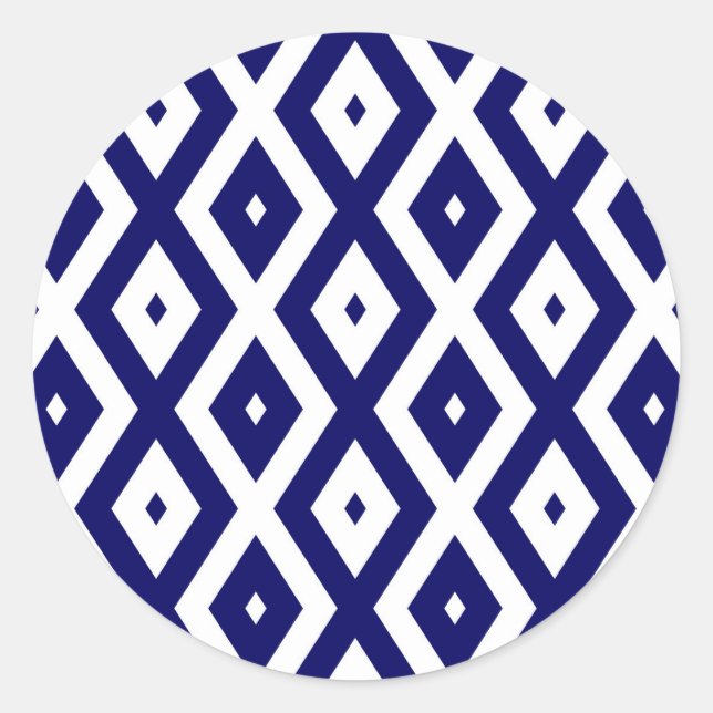 Sticker Rond Navy blue and white diamond pattern (Devant)
