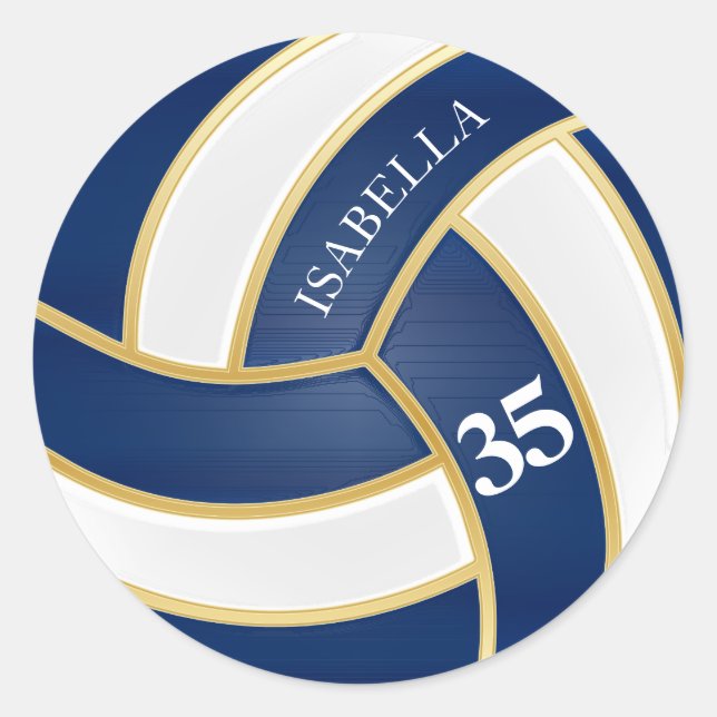 Sticker Rond Navy Blue, Gold et White Volleyball - Personnalise (Devant)