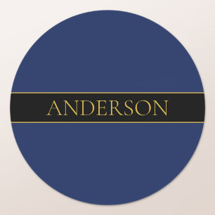 Sticker Rond Navy Blue & Gold Nom Nom de famille ou Entreprise