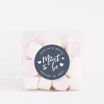 Sticker Rond Navy Blue | Mint to Be Personalized Wedding Favor<br><div class="desc">Punny wedding favor stickers feature "mint to be" in white hand lettered script accented with hearts,  on a navy blue background. Personalize with your names and wedding date.</div>