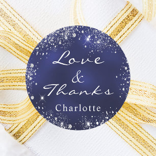 Sticker Rond Navy blue silver glitter dust monogram thank