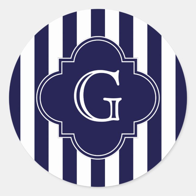 Sticker Rond Navy Blue White Stripes (Devant)