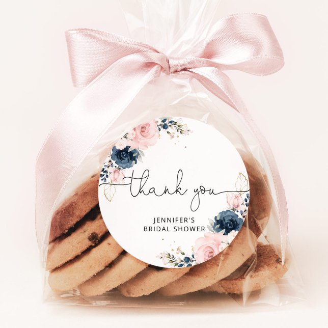 Sticker Rond Navy Blush floral mariage (Créateur téléchargé)