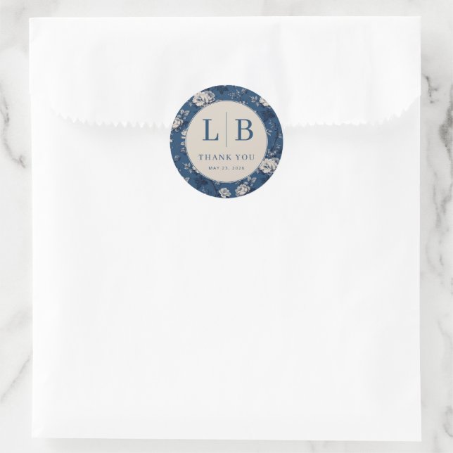 Sticker Rond Navy Élégant Floral (Sac)
