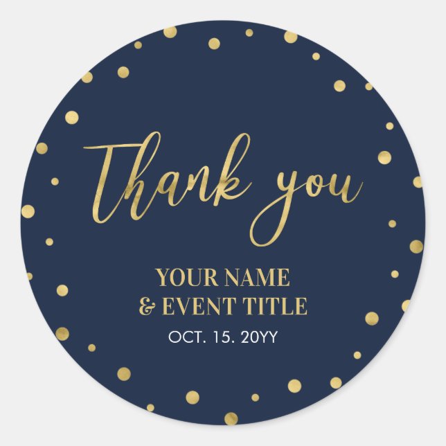 Sticker Rond Navy & Or | Cadeau d'anniversaire moderne Merci (Devant)