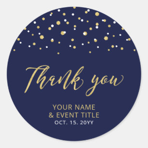 Sticker Rond Navy & Or   Faveur de anniversaire moderne Merci