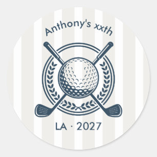 Sticker Rond Navy, White & Cloud Dancer Préppy Golf Classique