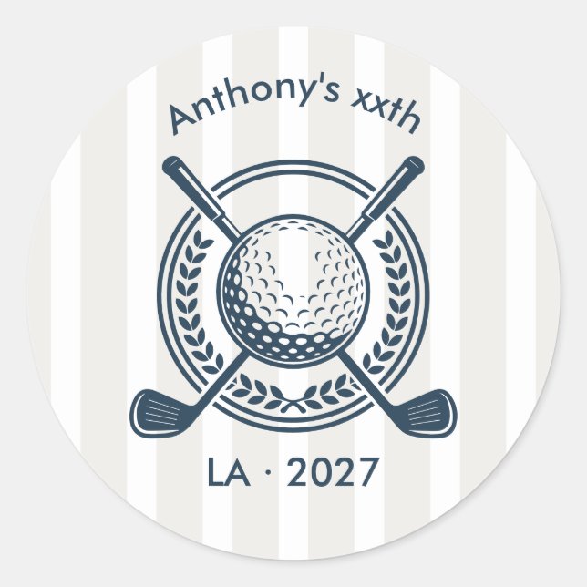 Sticker Rond Navy, White & Cloud Dancer Préppy Golf Classique (Devant)