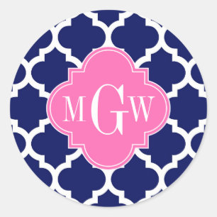 Sticker Rond Navy Wht Marocain #5 Hot Pink2 3 Monogramme Initia