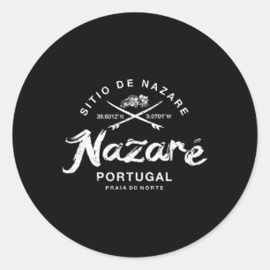 Sticker Rond Nazare Portugal Vintage Rétro Surf