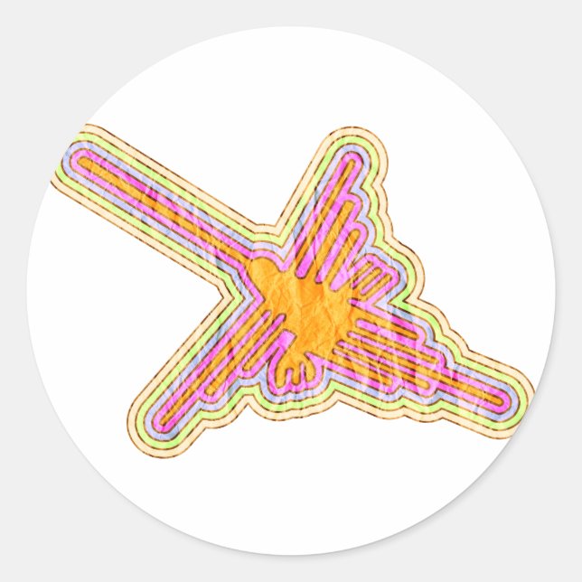 Sticker Rond Nazca Lignes Colibri Avec Effet Papier Rincé (Devant)