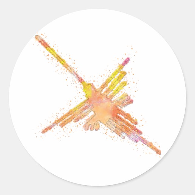 Sticker Rond Nazca Lines Hummingbird Aquarelle Imprimer (Devant)
