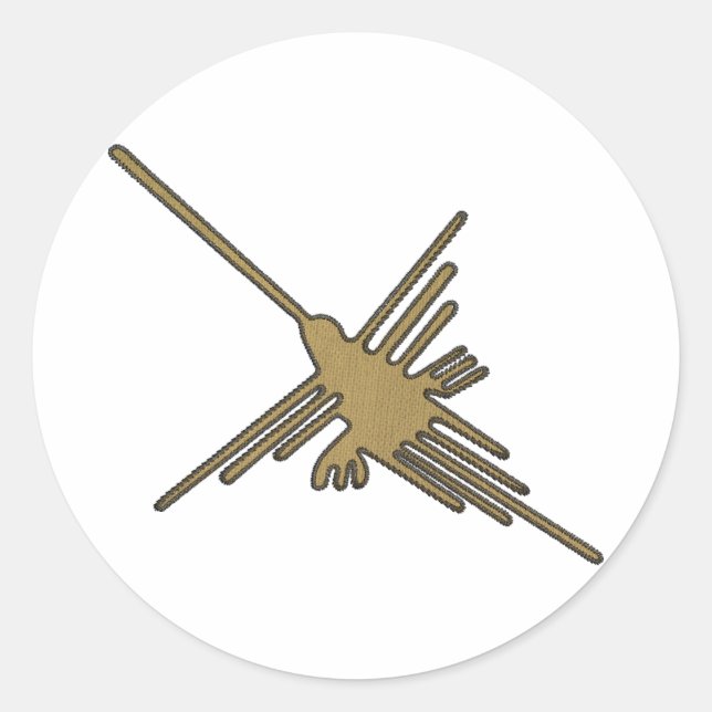 Sticker Rond Nazca Lines Hummingbird Faux Broderie Imprimer (Devant)