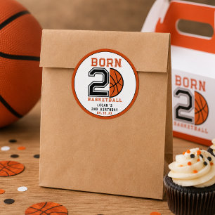 Sticker Rond Né 2 Ball Basketball 2e fête d'anniversaire