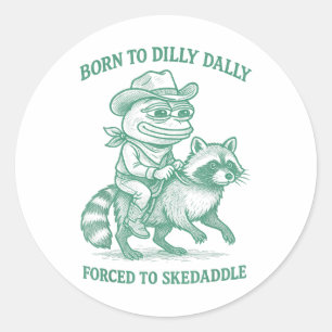 Sticker Rond Né À Dilly Dally Contraint À Skedaddle Frog Cowbo