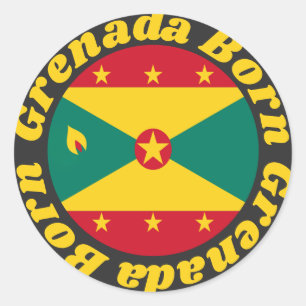 Sticker Rond Né à Grenade Drapeau Grenadien mignon et texte j