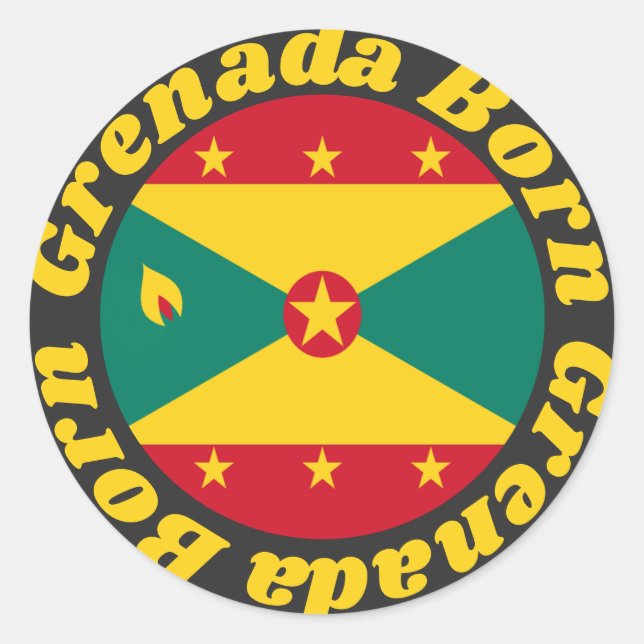 Sticker Rond Né à Grenade | Drapeau Grenadien mignon et texte j (Devant)