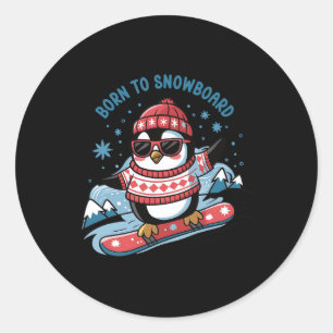 Sticker Rond Né À Snowboard Shirt Cool Penguin Snowboard