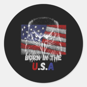 Sticker Rond Né Aux Etats-Unis un aigle Silhouette Patriotique 