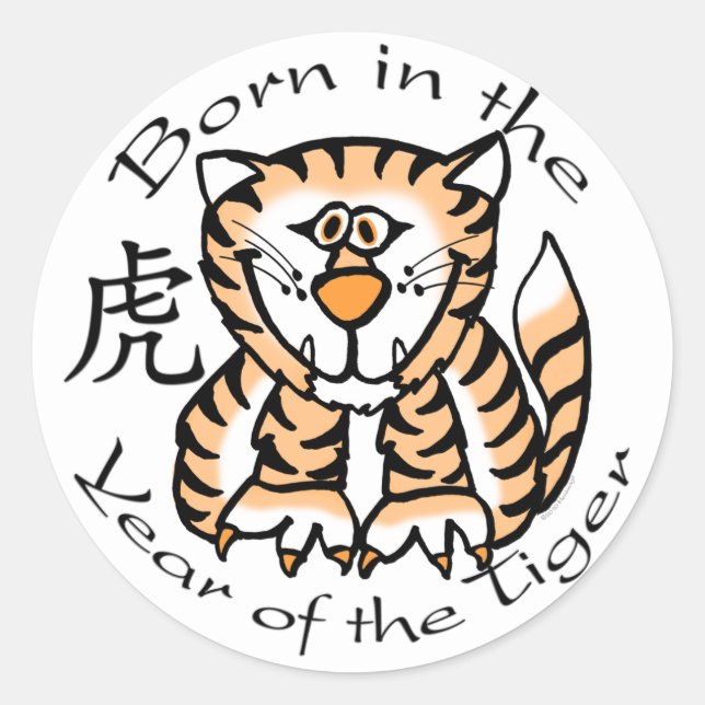 Sticker Rond Né dans l'année du tigre (chinois) (Devant)