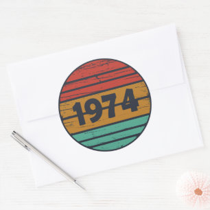 Sticker Rond Né en 1974 cadeau vintage 50e anniversaire
