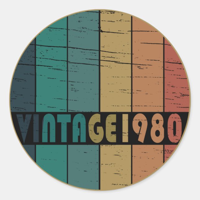 Sticker Rond Né en 1980 anniversaire vintage (Devant)
