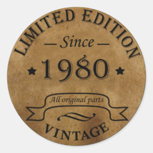 Sticker Rond Né en 1980 anniversaire vintage