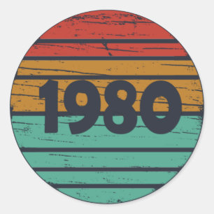 Sticker Rond Né en 1980 cadeau d'anniversaire vintage