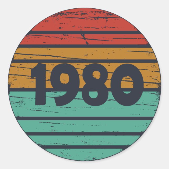 Sticker Rond Né en 1980 cadeau d'anniversaire vintage (Devant)